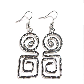 Hammered Greek Key and Spiral Earrings w/ French Hooks 